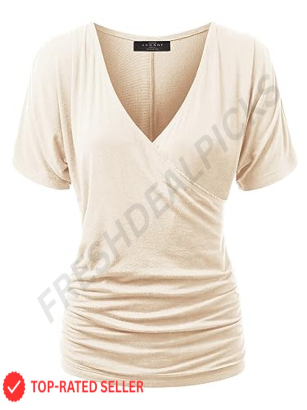 Women's V Neck Wrap Front Dolman Tunic Blouse Short Sleeve